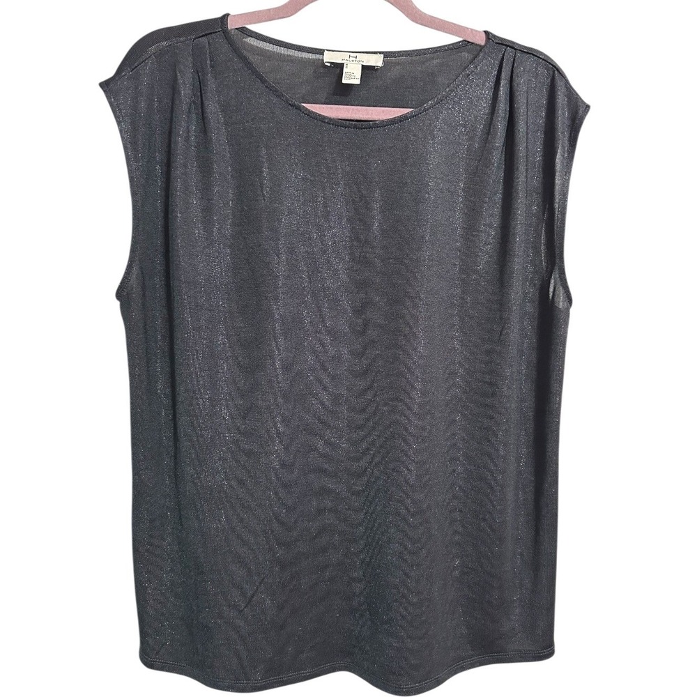 Halston Sleeveless Blouse Womens Charcoal Grey Metallic Party Glam Chic M